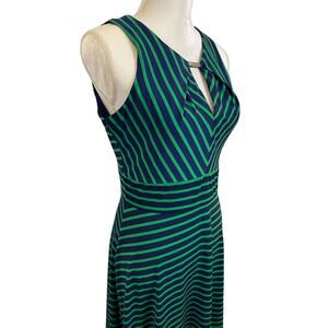 Liz Claiborne Size 8 green blue stripe dress summer fall office, career, wedding